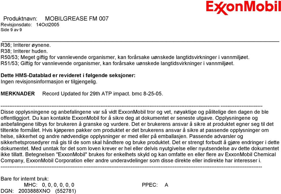 MERKNADER Record Updated for 29th ATP impact. bmc 8-25-05.