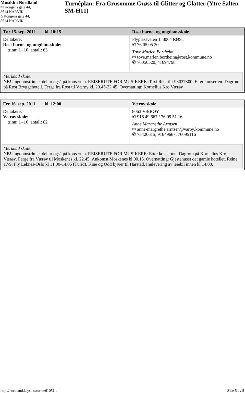 20.45-22.45. Overnatting: Kornelius Kro Værøy Fre 16. sep. 2011 kl. 12:00 Værøy skole Værøy skole: trinn: 1 10, antall: 82 8063 VÆRØY 916 49 667 / 76 09 51 16 Anne Margrethe Arntsen anne-margrethe.
