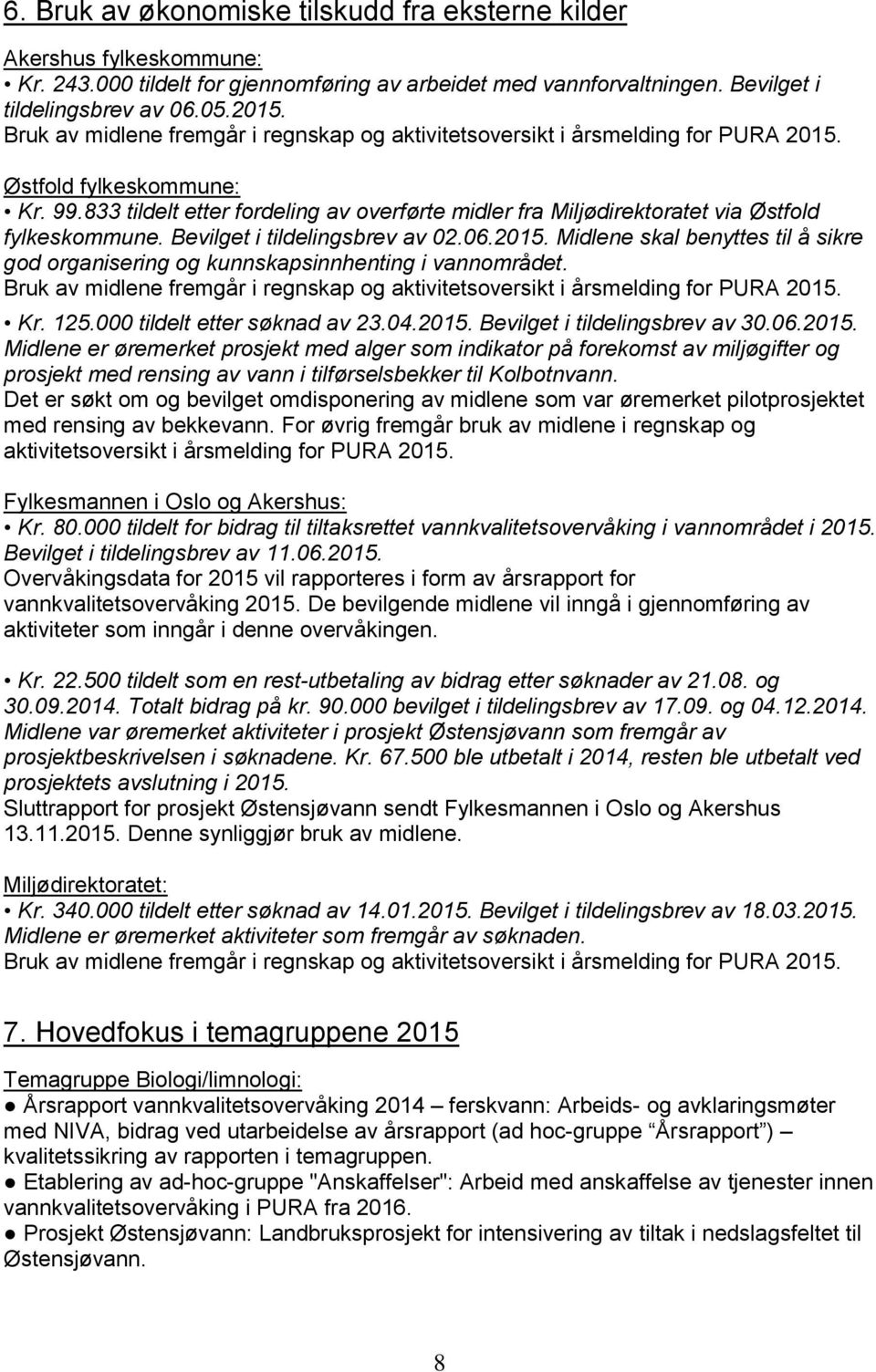 833 tildelt etter fordeling av overførte midler fra Miljødirektoratet via Østfold fylkeskommune. Bevilget i tildelingsbrev av 02.06.2015.