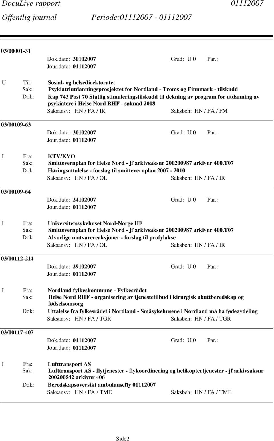 arkivnr 400.T07 Dok: Høringsuttalelse - forslag til smittevernplan 2007-2010 Saksansv: HN / FA / OL Saksbeh: HN / FA / IR 03/00109-64 Dok.dato: 24102007 Grad: U 0 Par.