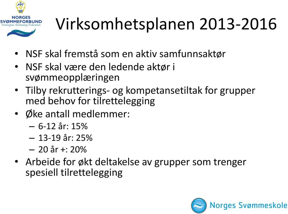 grupper med behov for tilrettelegging Øke antall medlemmer: 6-12 år: 15% 13-19 år: