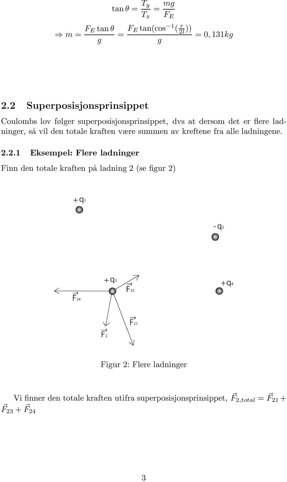 vil den totale kraften være summen av kreftene fra alle ladningene.