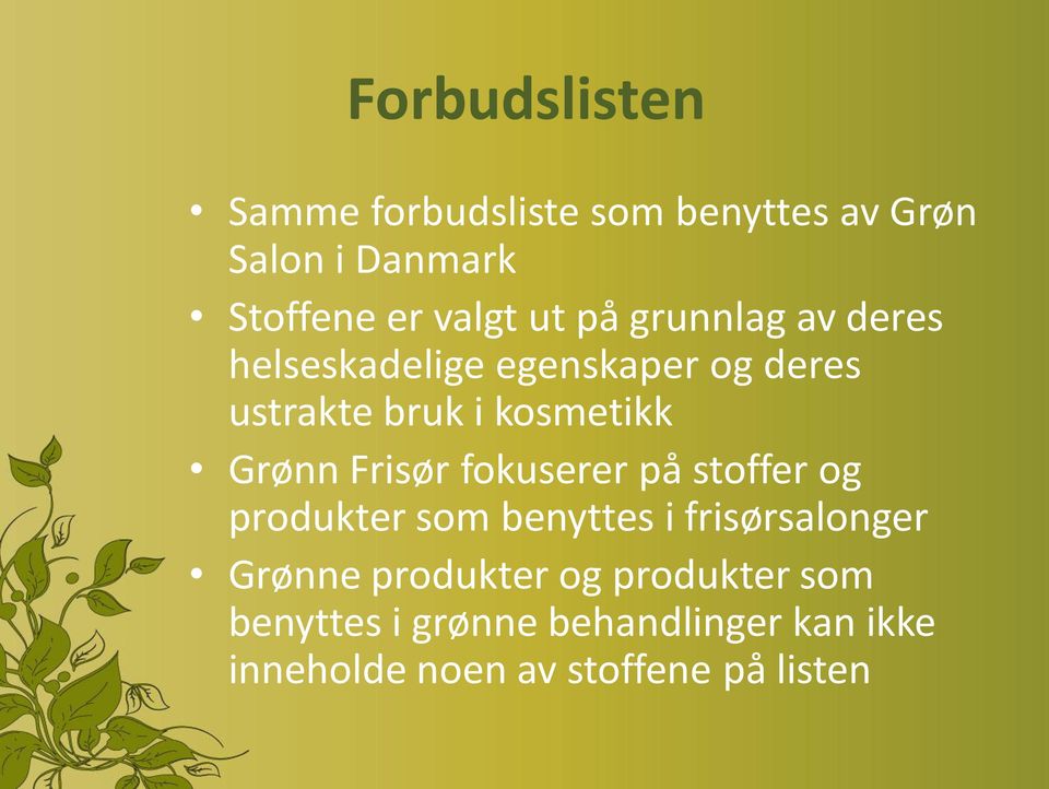 Grønn Frisør fokuserer på stoffer og produkter som benyttes i frisørsalonger Grønne