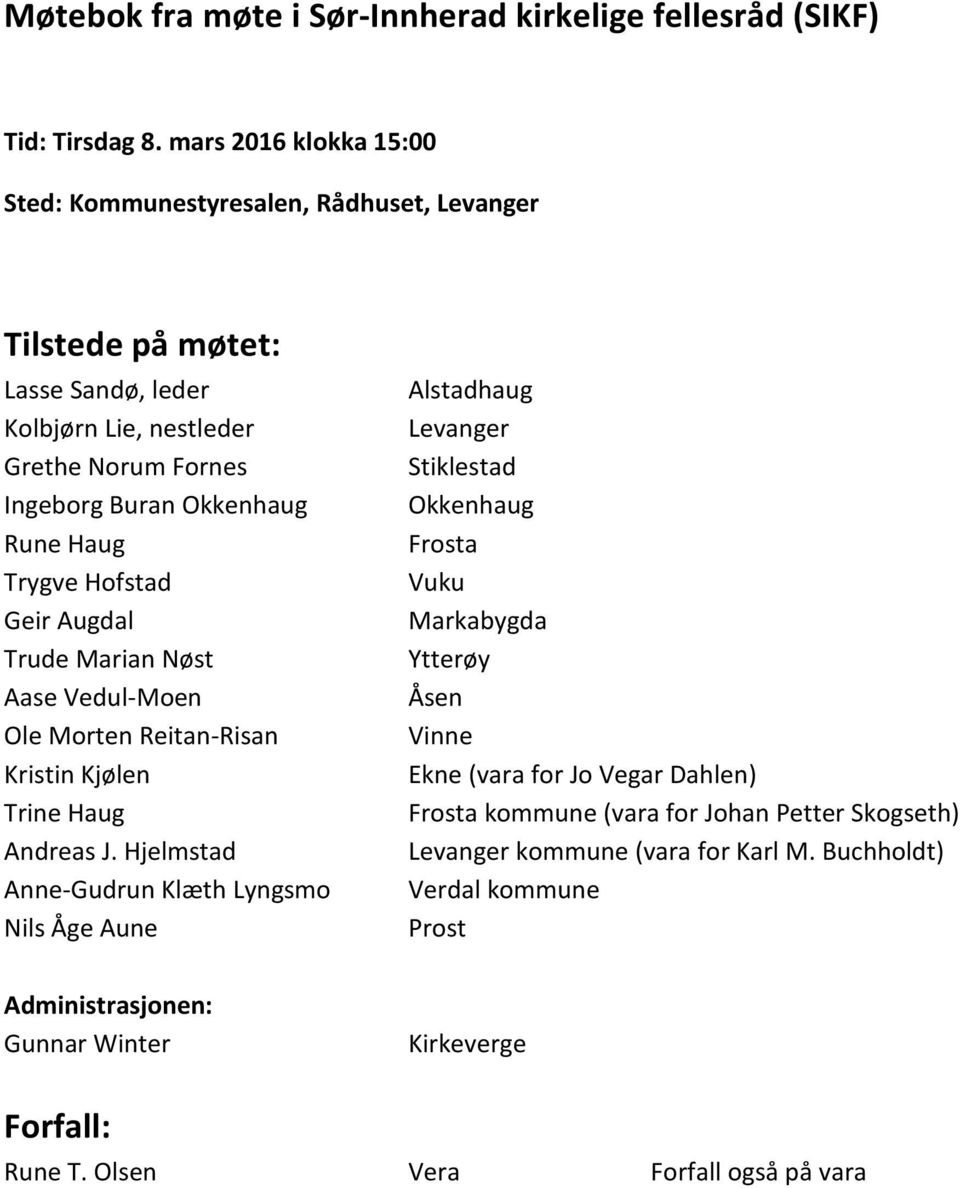 Trygve Hofstad Geir Augdal Trude Marian Nøst Aase Vedul-Moen Ole Morten Reitan-Risan Kristin Kjølen Trine Haug Andreas J.