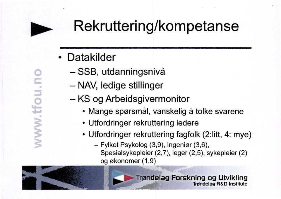 Utfordringerekrutteringfagfolk(2:litt,4: mye) Fylket Psykolog(3,9), Ingeniør (3,6),