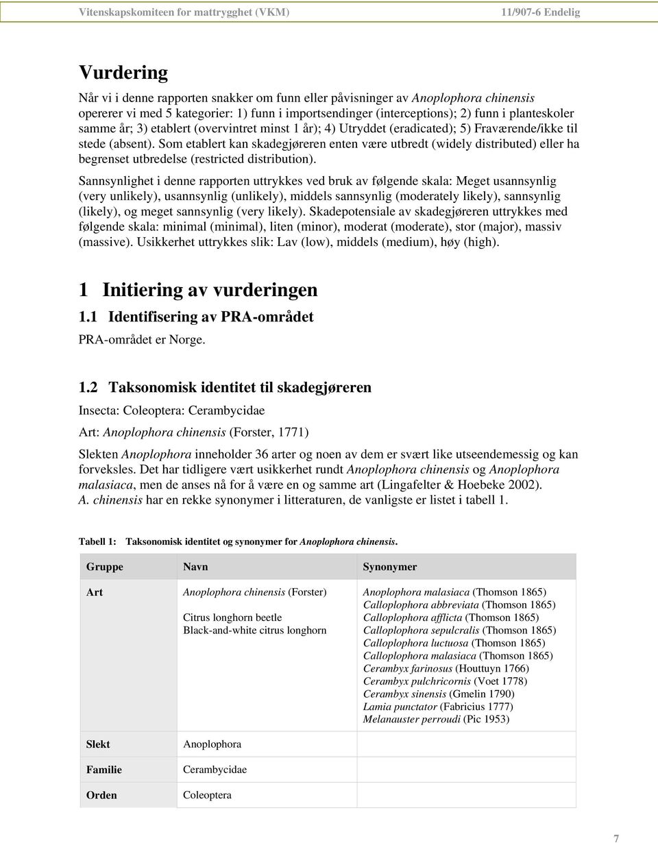 Som etablert kan skadegjøreren enten være utbredt (widely distributed) eller ha begrenset utbredelse (restricted distribution).