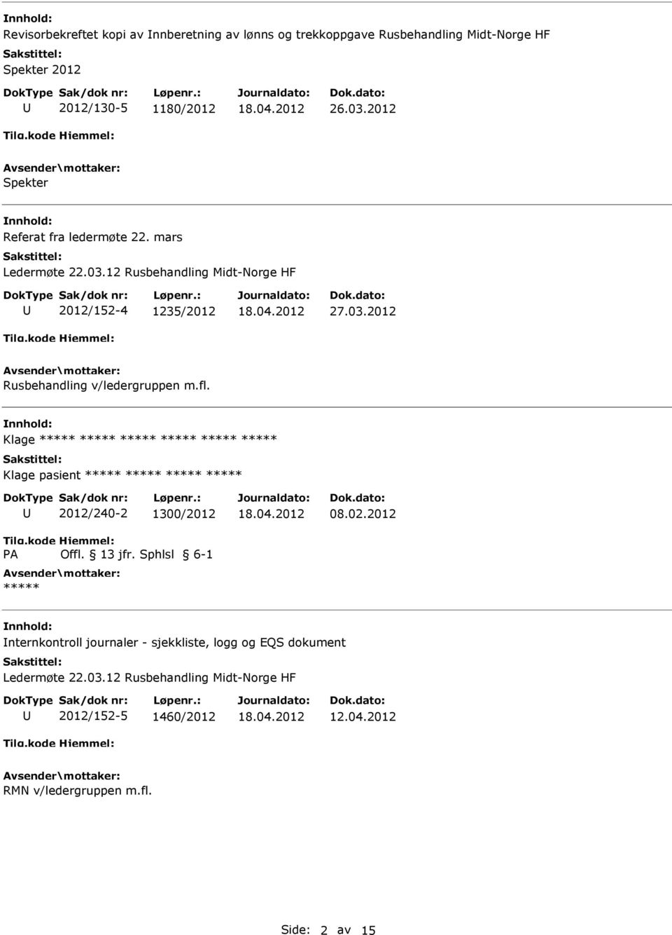 fl. Klage Klage pasient PA 2012/240-2 1300/2012 Offl. 13 jfr. Sphlsl 6-1 08.02.