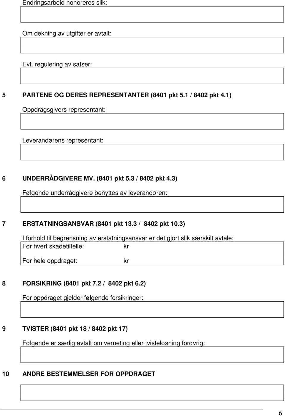 3) Følgende underrådgivere benyttes av leverandøren: 7 ERSTATNINGSANSVAR (8401 pkt 13.3 / 8402 pkt 10.