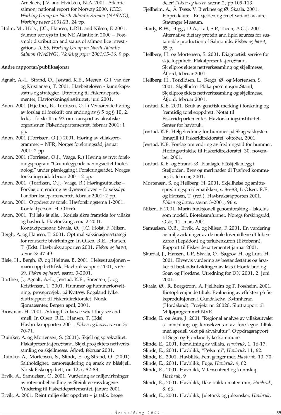 ICES, Working Group on North Atlantic Salmon (NASWG), Working paper 2001/15-16. 9 pp. Andre rapportar/publikasjonar Agnalt, A.-L., Strand, Ø., Jørstad, K.E., Meeren, G.I. van der og Kristiansen, T.