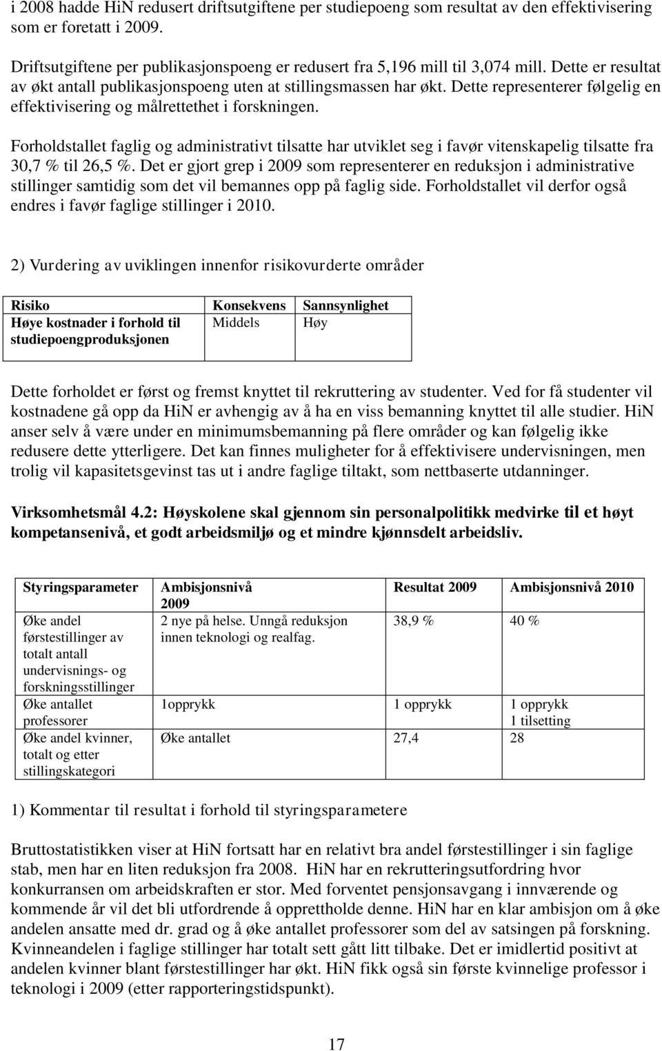 Forholdstallet faglig og administrativt tilsatte har utviklet seg i favør vitenskapelig tilsatte fra 30,7 % til 26,5 %.