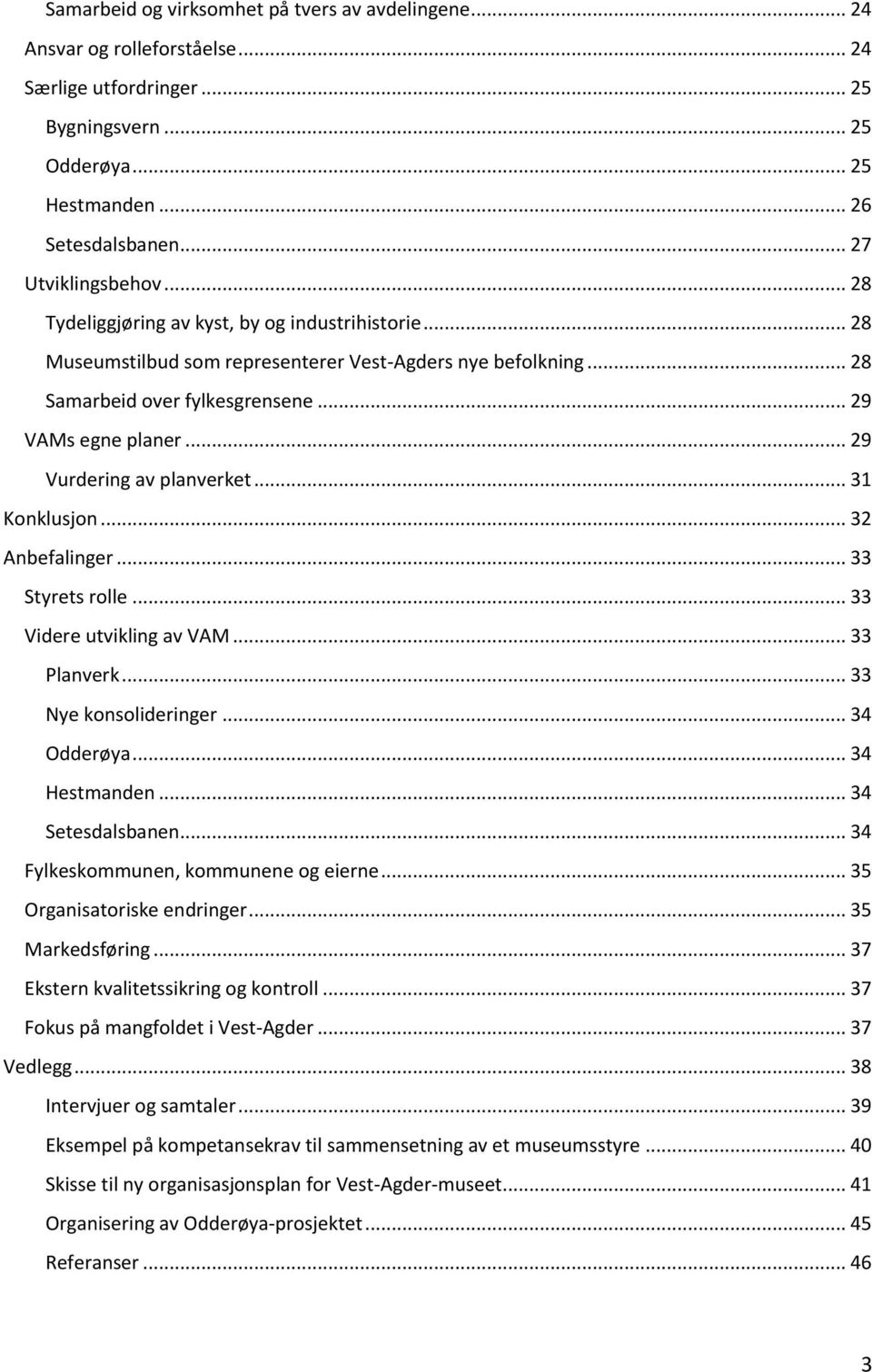 .. 29 Vurdering av planverket... 31 Konklusjon... 32 Anbefalinger... 33 Styrets rolle... 33 Videre utvikling av VAM... 33 Planverk... 33 Nye konsolideringer... 34 Odderøya... 34 Hestmanden.