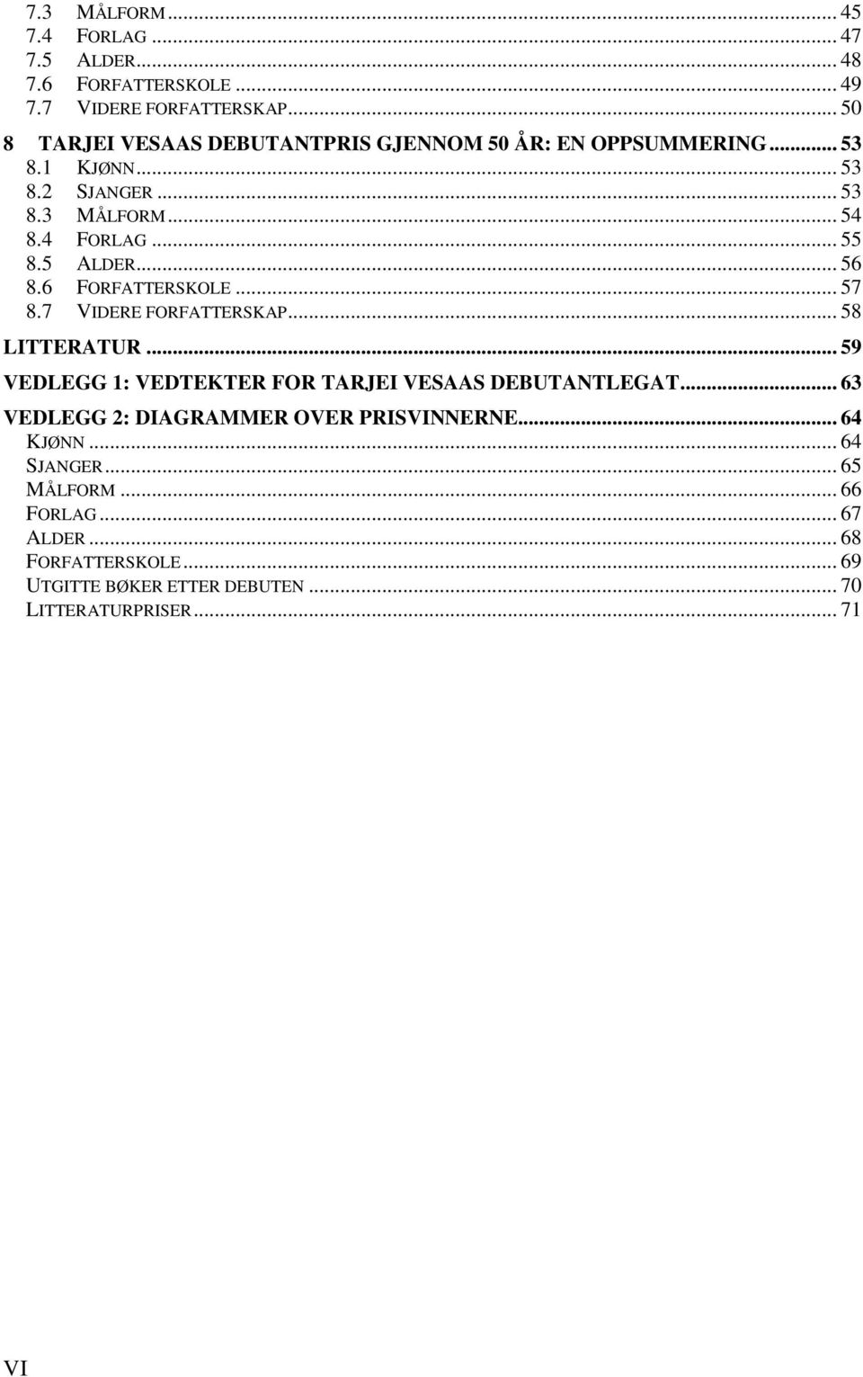 5 ALDER... 56 8.6 FORFATTERSKOLE... 57 8.7 VIDERE FORFATTERSKAP... 58 LITTERATUR... 59 VEDLEGG 1: VEDTEKTER FOR TARJEI VESAAS DEBUTANTLEGAT.