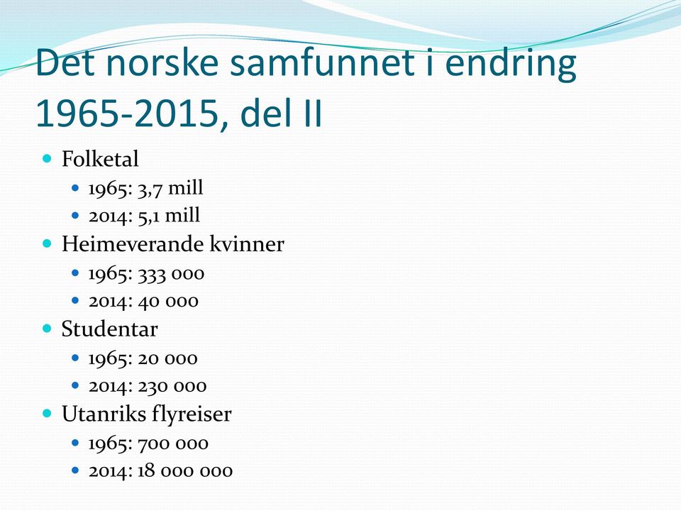 kvinner 1965: 333 000 2014: 40 000 Studentar 1965: 20