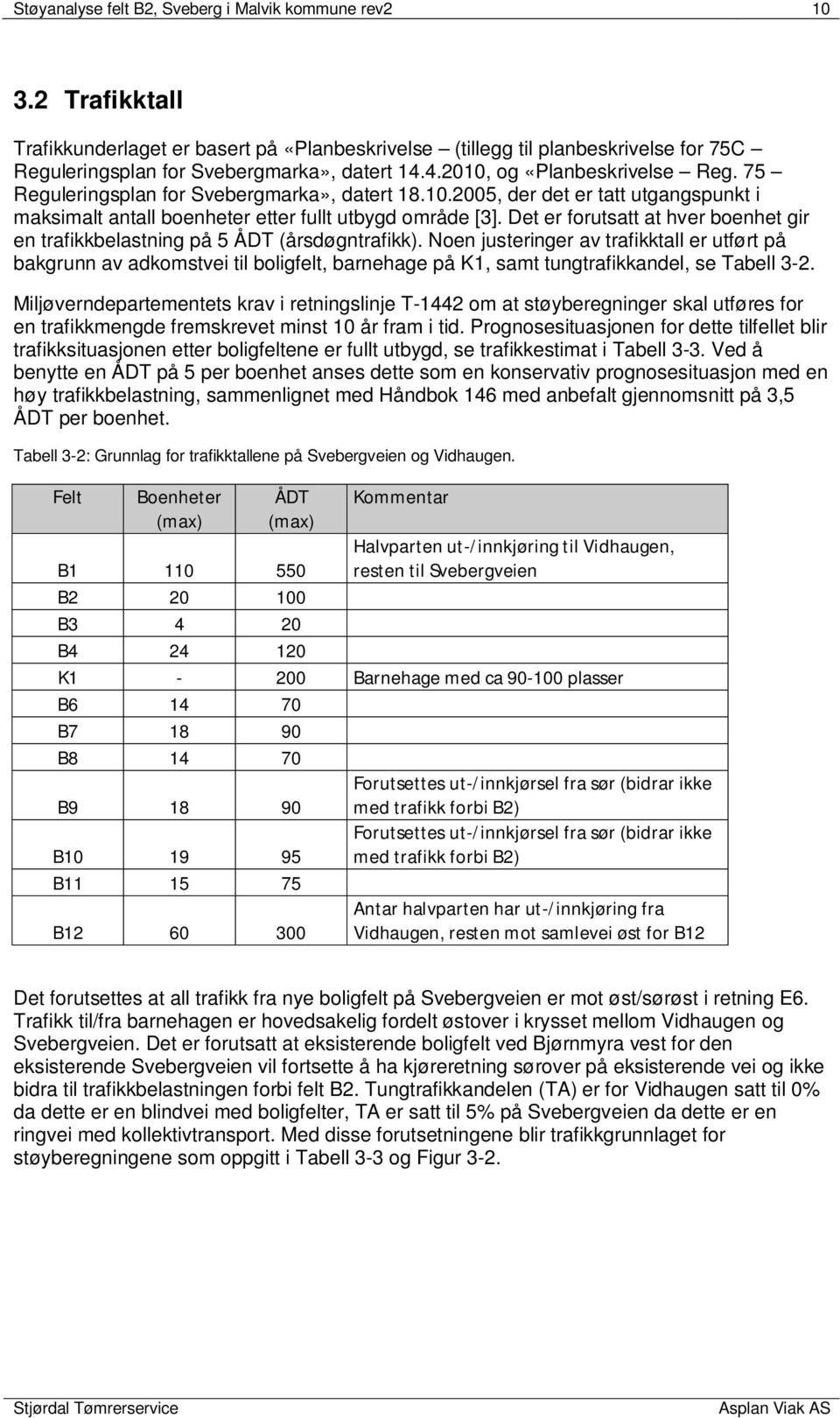 Det er forutsatt at hver boenhet gir en trafikkbelastning på 5 ÅDT (årsdøgntrafikk).