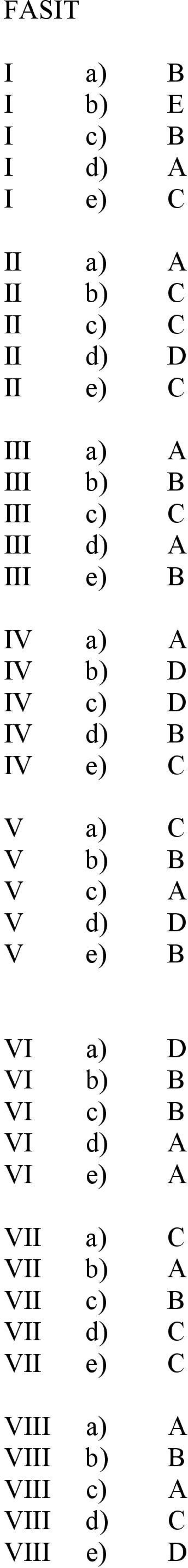 C V a) C V b) B V c) A V d) D V e) B VI a) D VI b) B VI c) B VI d) A VI e) A VII a)