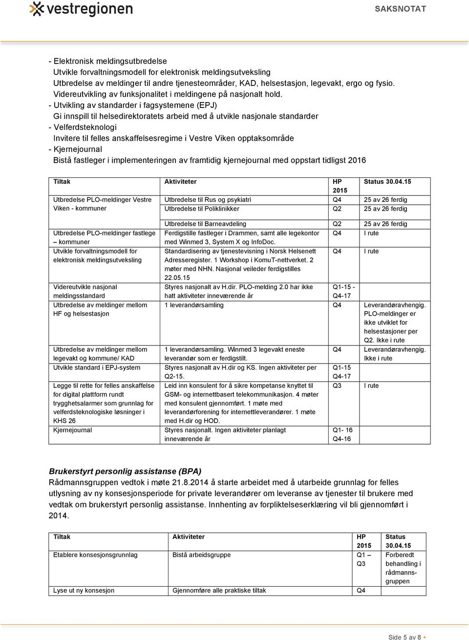 - Utvikling av standarder i fagsystemene (EPJ) Gi innspill til helsedirektoratets arbeid med å utvikle nasjonale standarder - Velferdsteknologi Invitere til felles anskaffelsesregime i Vestre Viken