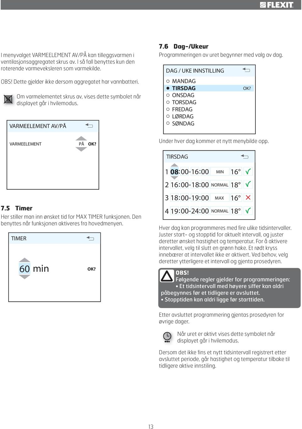 Om varmelementet skrus av, vises dette symbolet når displayet går i hvilemodus.