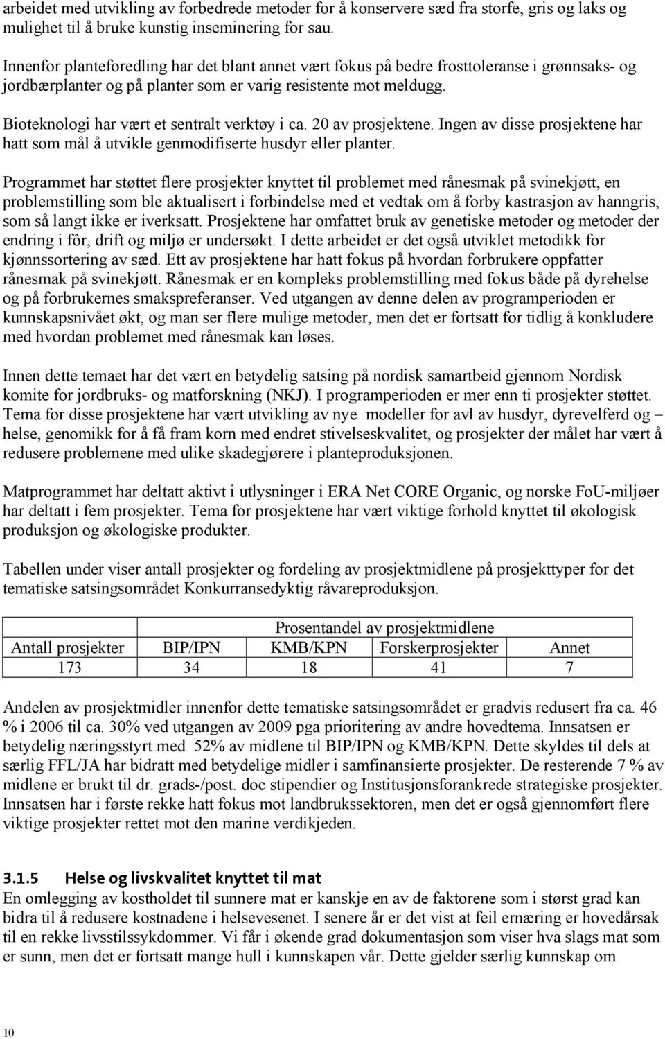 Bioteknologi har vært et sentralt verktøy i ca. 20 av prosjektene. Ingen av disse prosjektene har hatt som mål å utvikle genmodifiserte husdyr eller planter.