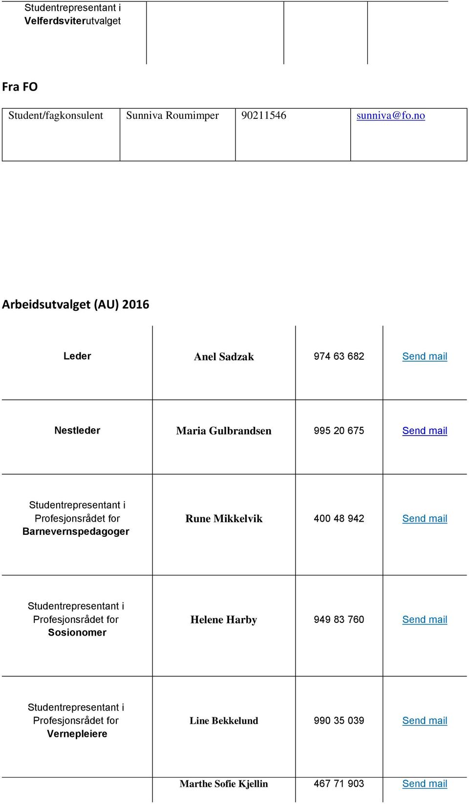 Studentrepresentant i Profesjonsrådet for Barnevernspedagoger Rune Mikkelvik 400 48 942 Send mail Studentrepresentant i Profesjonsrådet