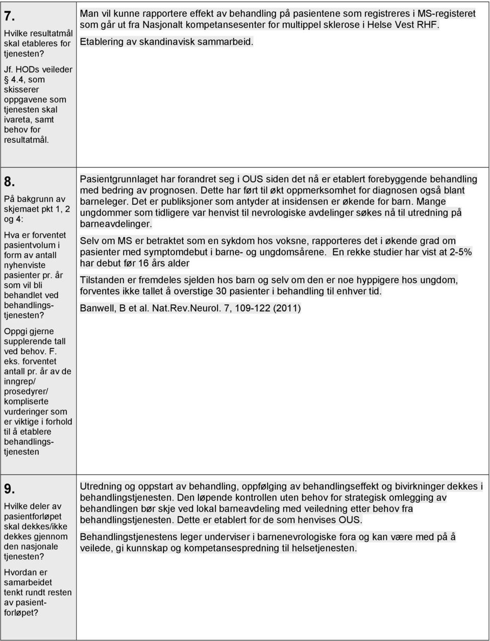 Etablering av skandinavisk sammarbeid. 8. På bakgrunn av skjemaet pkt 1, 2 og 4: Hva er forventet pasientvolum i form av antall nyhenviste pasienter pr.