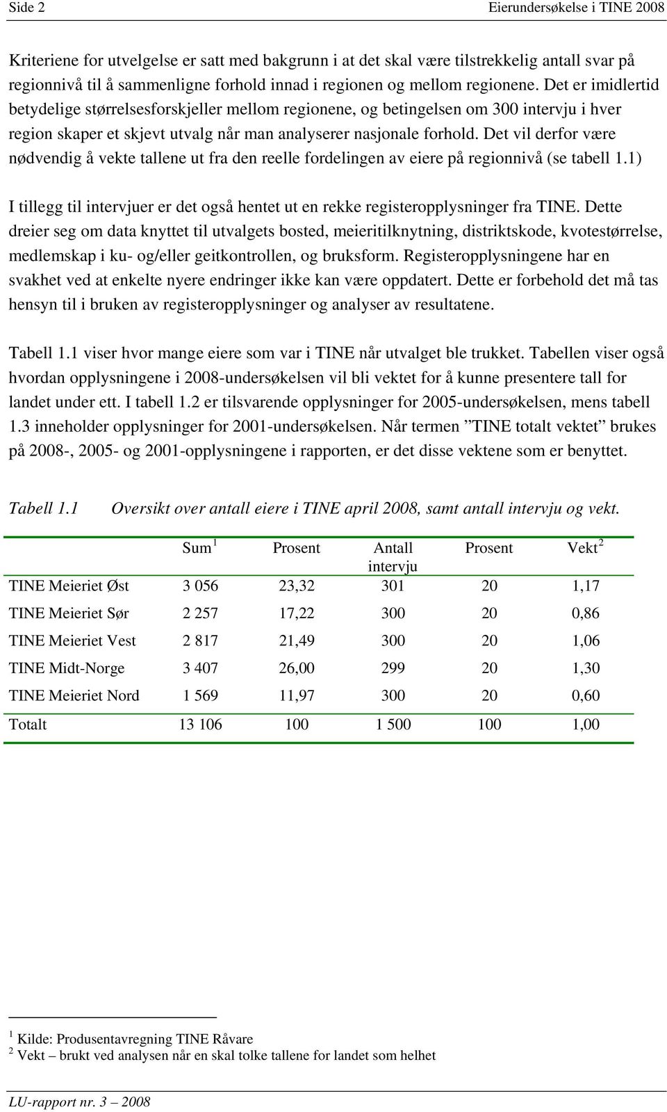 Det vil derfor være nødvendig å vekte tallene ut fra den reelle fordelingen av eiere på regionnivå (se tabell 1.