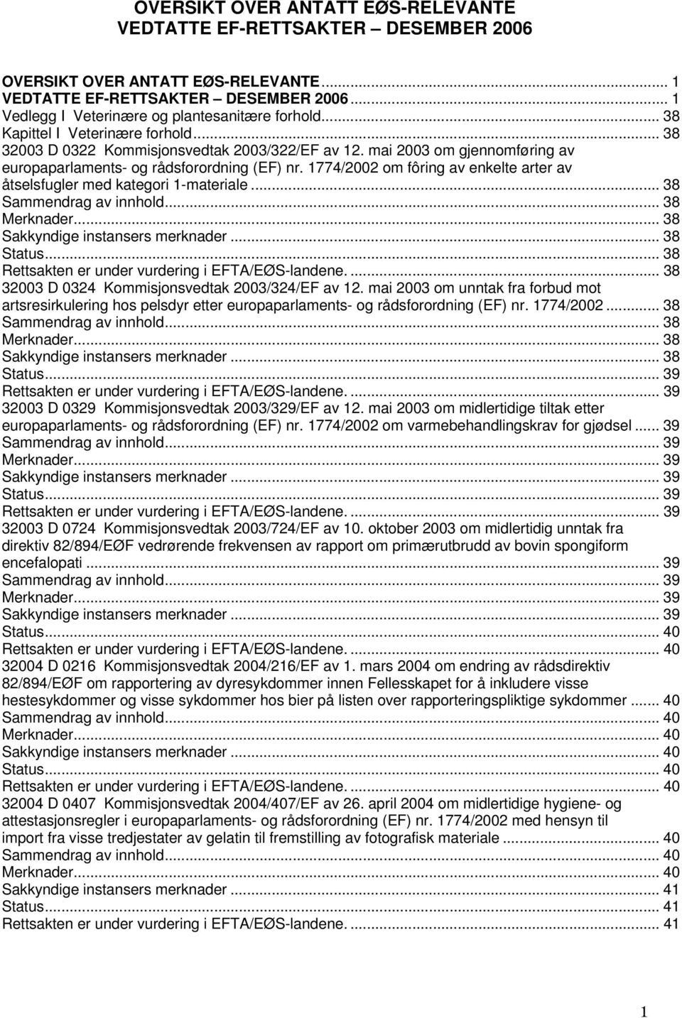 1774/2002 om fôring av enkelte arter av åtselsfugler med kategori 1-materiale... 38... 38... 38... 38... 38... 38 32003 D 0324 Kommisjonsvedtak 2003/324/EF av 12.