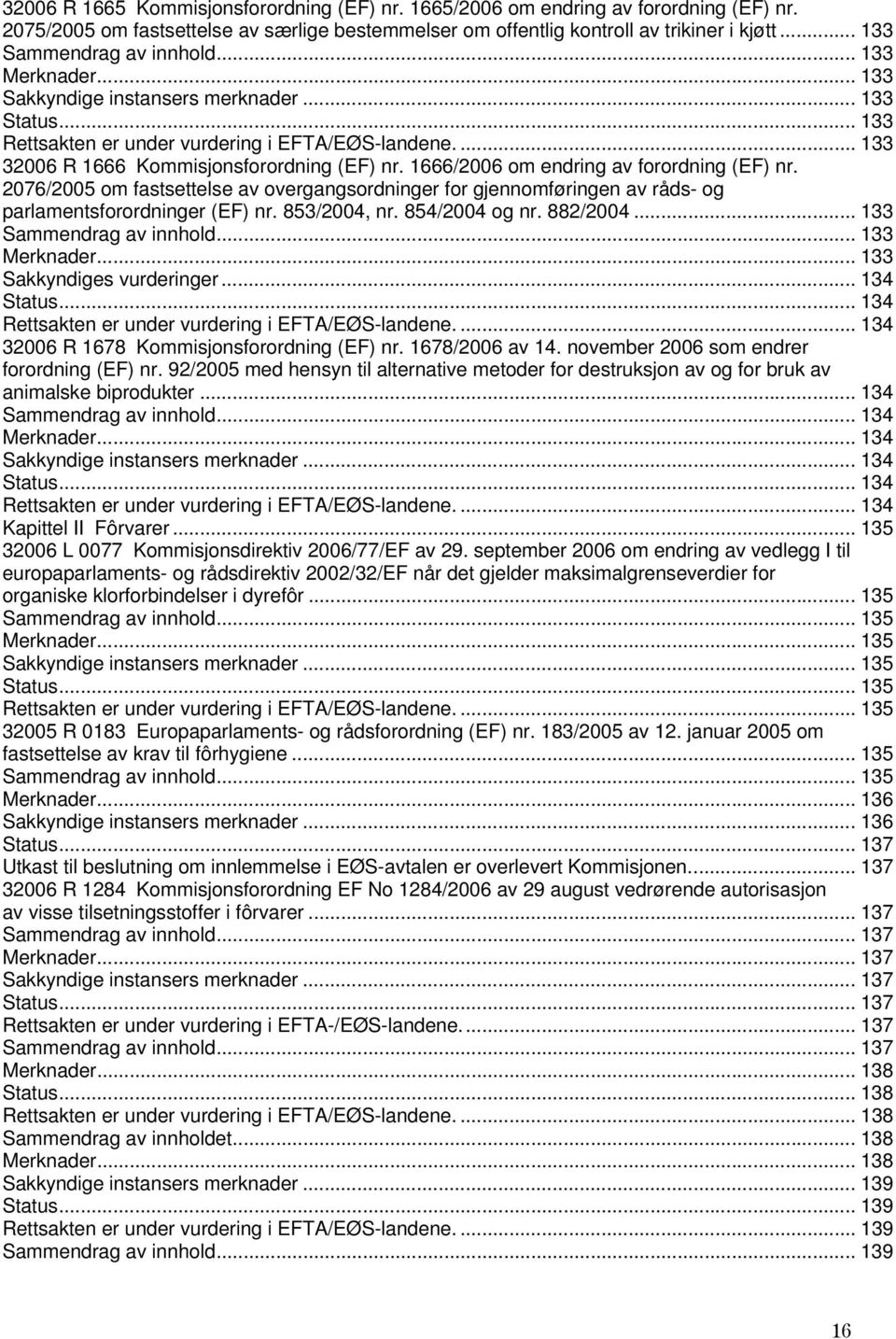 2076/2005 om fastsettelse av overgangsordninger for gjennomføringen av råds- og parlamentsforordninger (EF) nr. 853/2004, nr. 854/2004 og nr. 882/2004... 133... 133... 133 Sakkyndiges vurderinger.