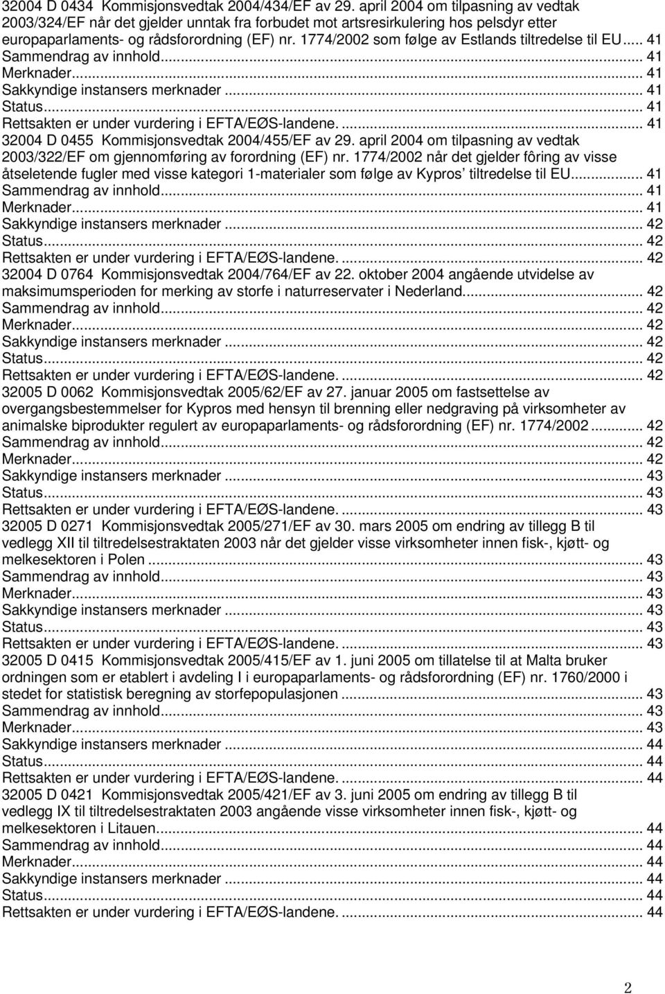 1774/2002 som følge av Estlands tiltredelse til EU... 41... 41... 41... 41... 41... 41 32004 D 0455 Kommisjonsvedtak 2004/455/EF av 29.