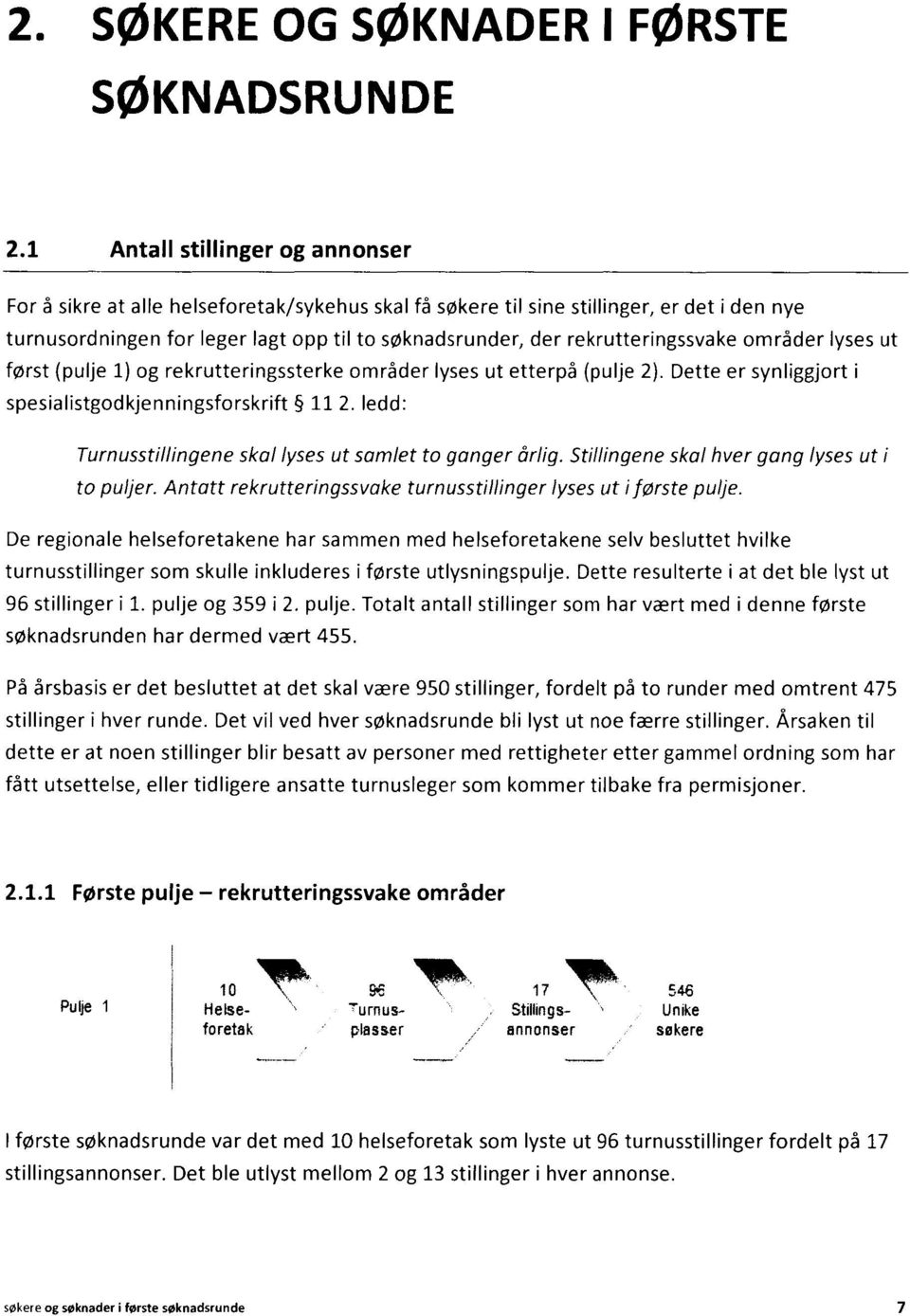 rekrutteringssvake områder lyses ut først (pulje 1) og rekrutteringssterke områder lyses ut etterpå (pulje 2). Dette er synliggjort i spesialistgodkjenningsforskrift 11 2.