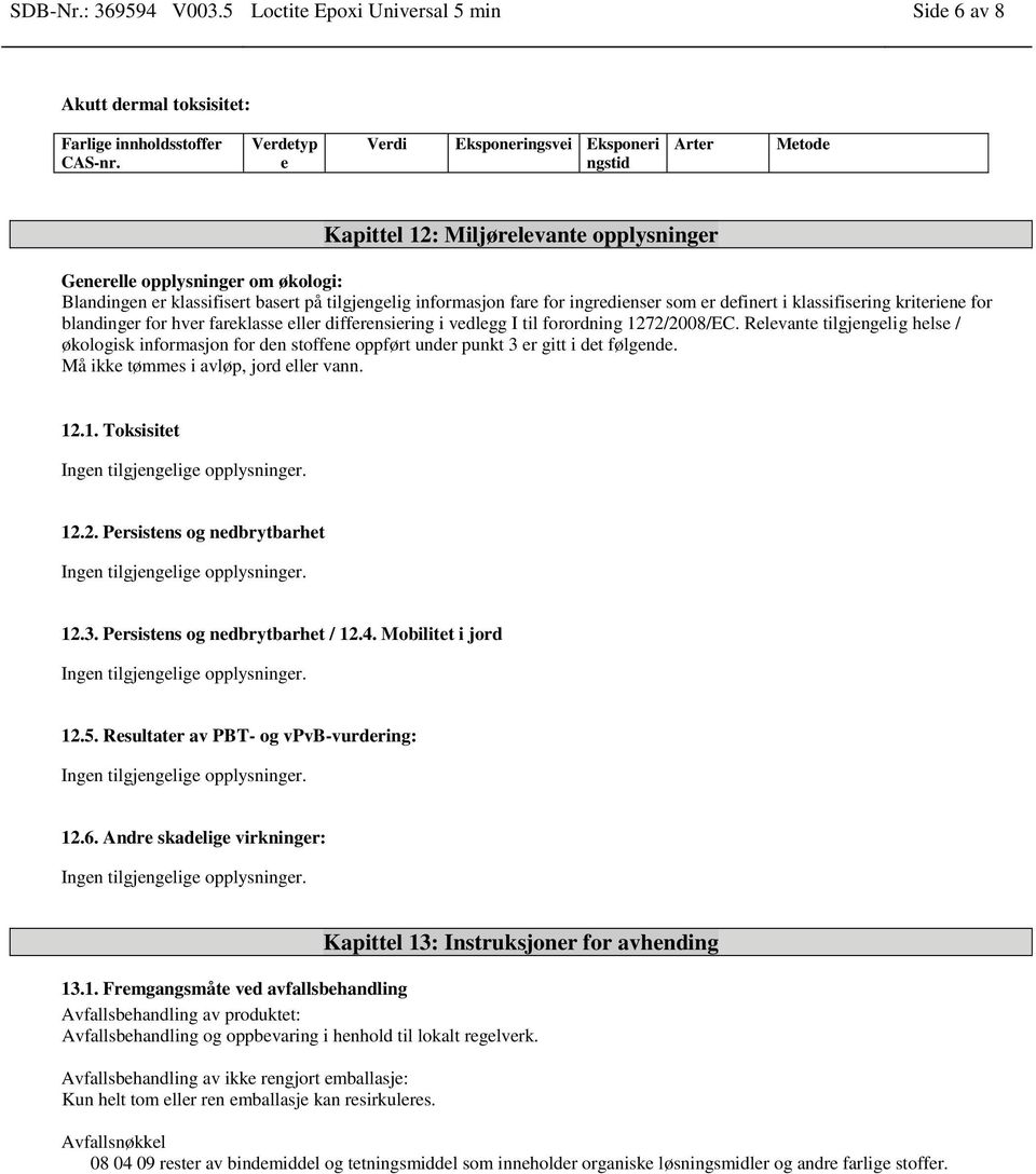 økologi: Blandingen er klassifisert basert på tilgjengelig informasjon fare for ingredienser som er definert i klassifisering kriteriene for blandinger for hver fareklasse eller differensiering i