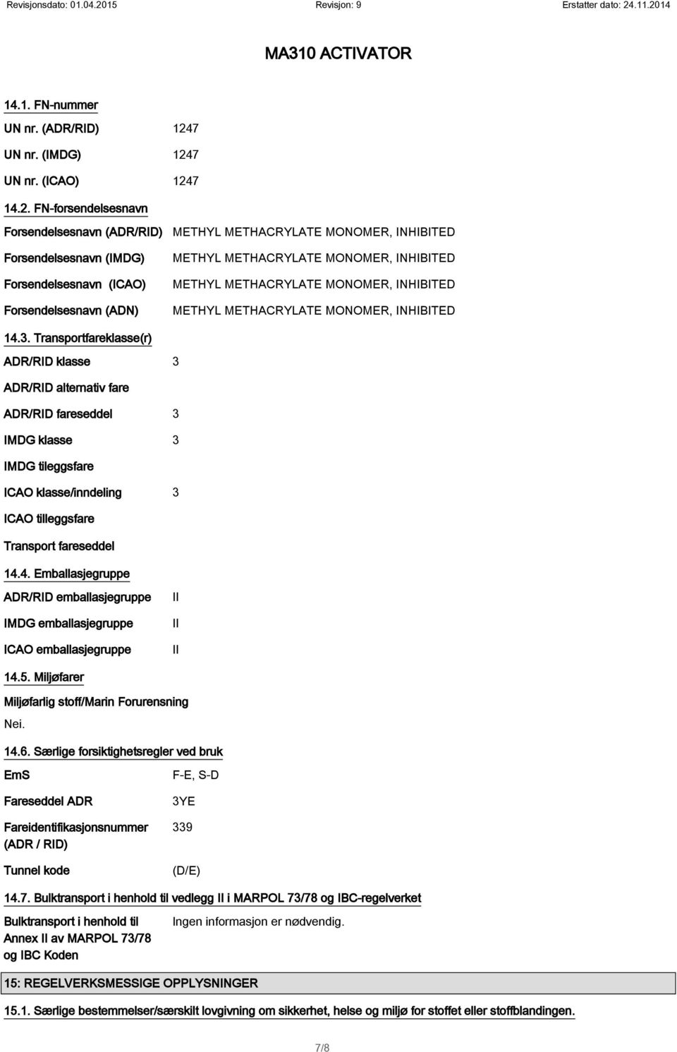 7 UN nr. (ICAO) 124