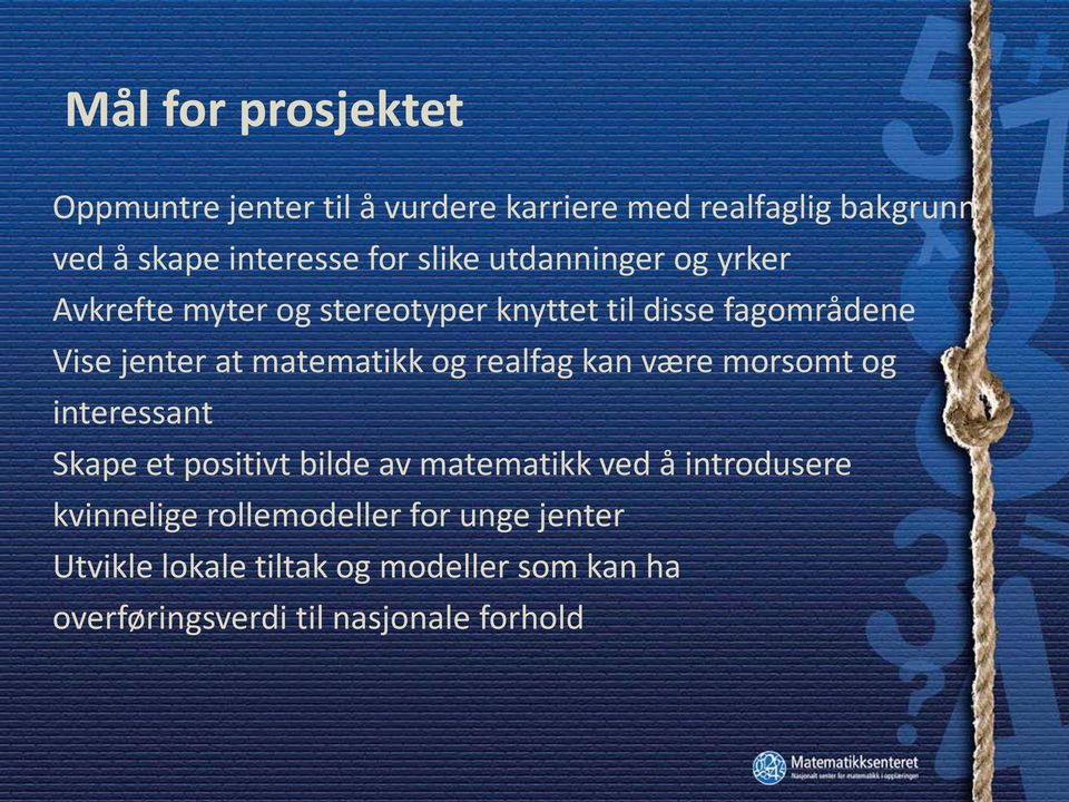 matematikk og realfag kan være morsomt og interessant Skape et positivt bilde av matematikk ved å introdusere