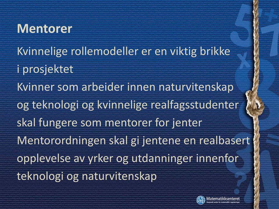 realfagsstudenter skal fungere som mentorer for jenter Mentorordningen skal