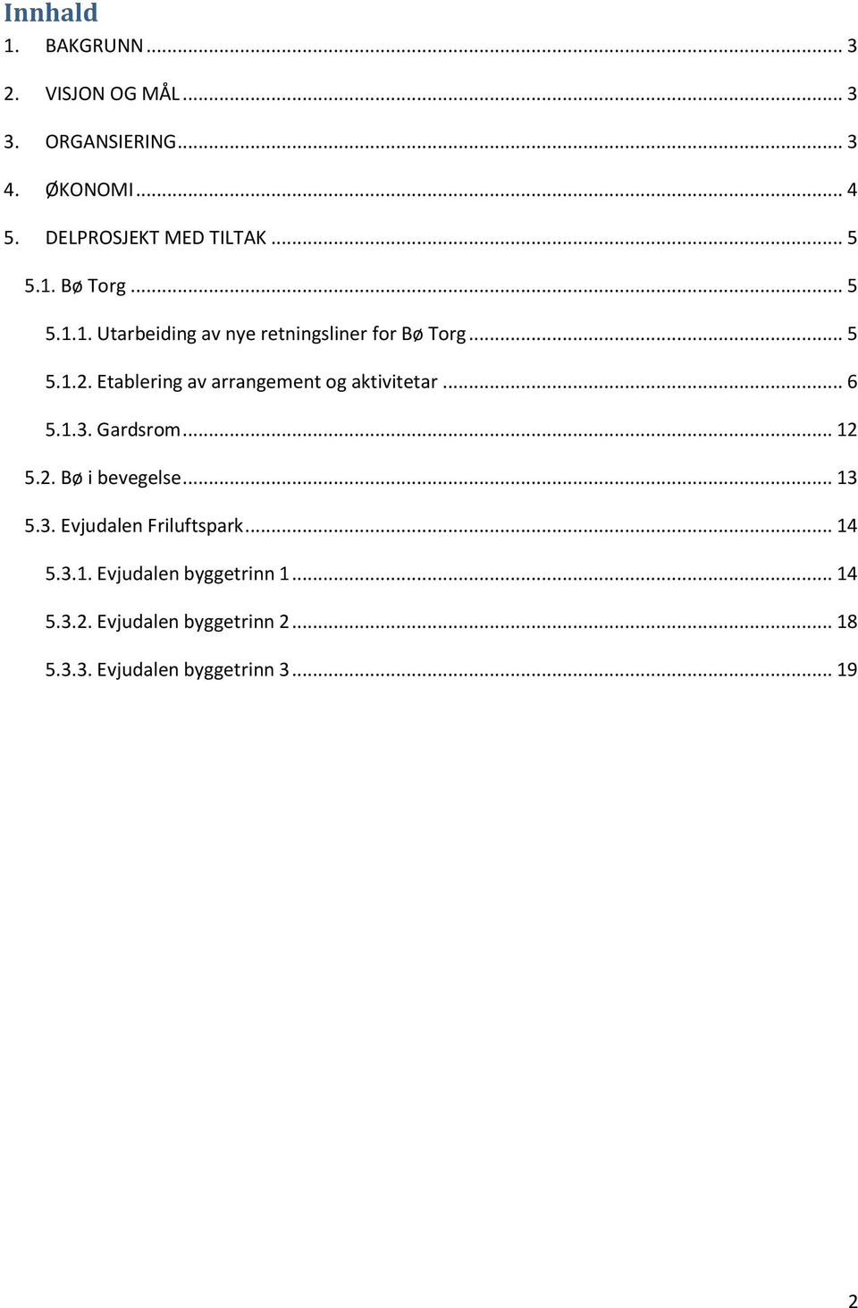 Etablering av arrangement og aktivitetar... 6 5.1.3. Gardsrom... 12 5.2. Bø i bevegelse... 13 5.3. Evjudalen Friluftspark.