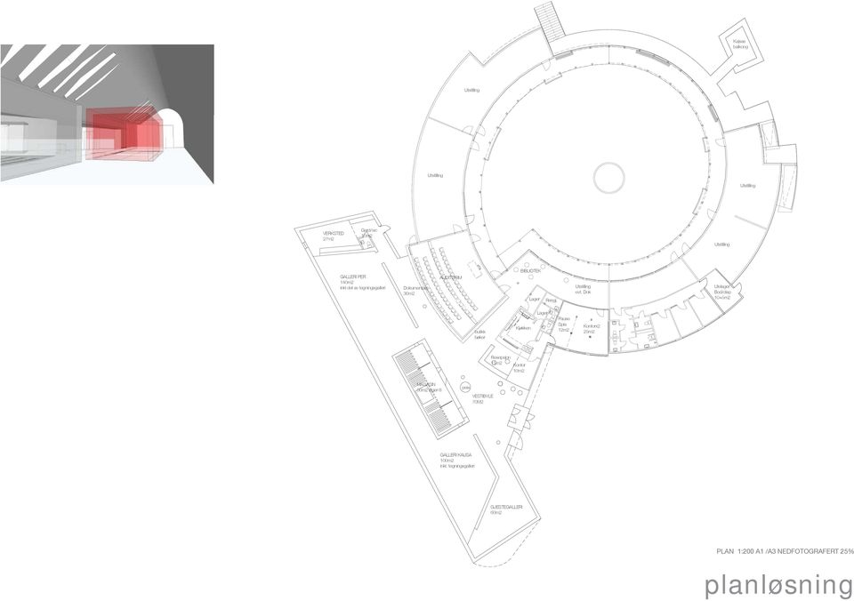 Dok Utelager Bod/disp 10+5m2 butikk bøker Kjøkken Lager Pause Spis 12m2 Kontorx2 25m2 Resepsjon 15m2