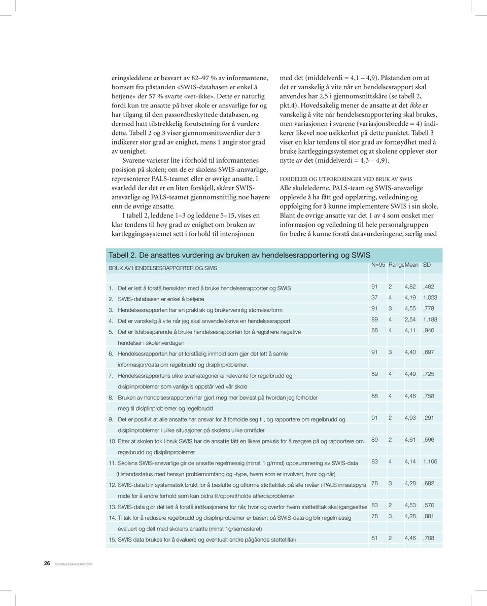 Tabell og viser gjennomsnittsverdier der 5 indikerer stor grad av enighet, mens 1 angir stor grad av uenighet.