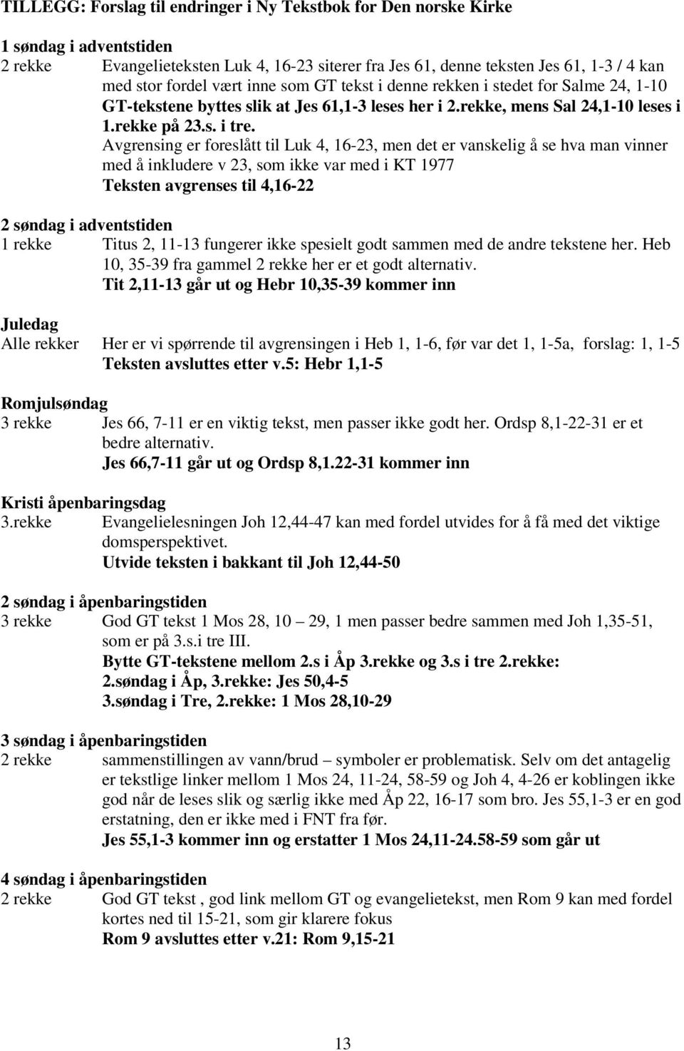 Avgrensing er foreslått til Luk 4, 16-23, men det er vanskelig å se hva man vinner med å inkludere v 23, som ikke var med i KT 1977 Teksten avgrenses til 4,16-22 2 søndag i adventstiden 1 rekke Titus