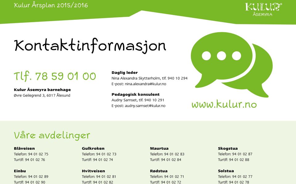 no Pedagogisk konsulent Audny Samset, tlf. 940 10 291 E-post: audny.samset@kulur.