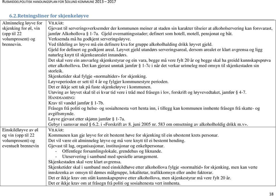 forsvarast, jamfør Alkohollova 1-7a. Gjeld overnattingsstader; definert som hotell, motell, pensjonat og båt. Verksemda må ha godkjent serveringsløyve.