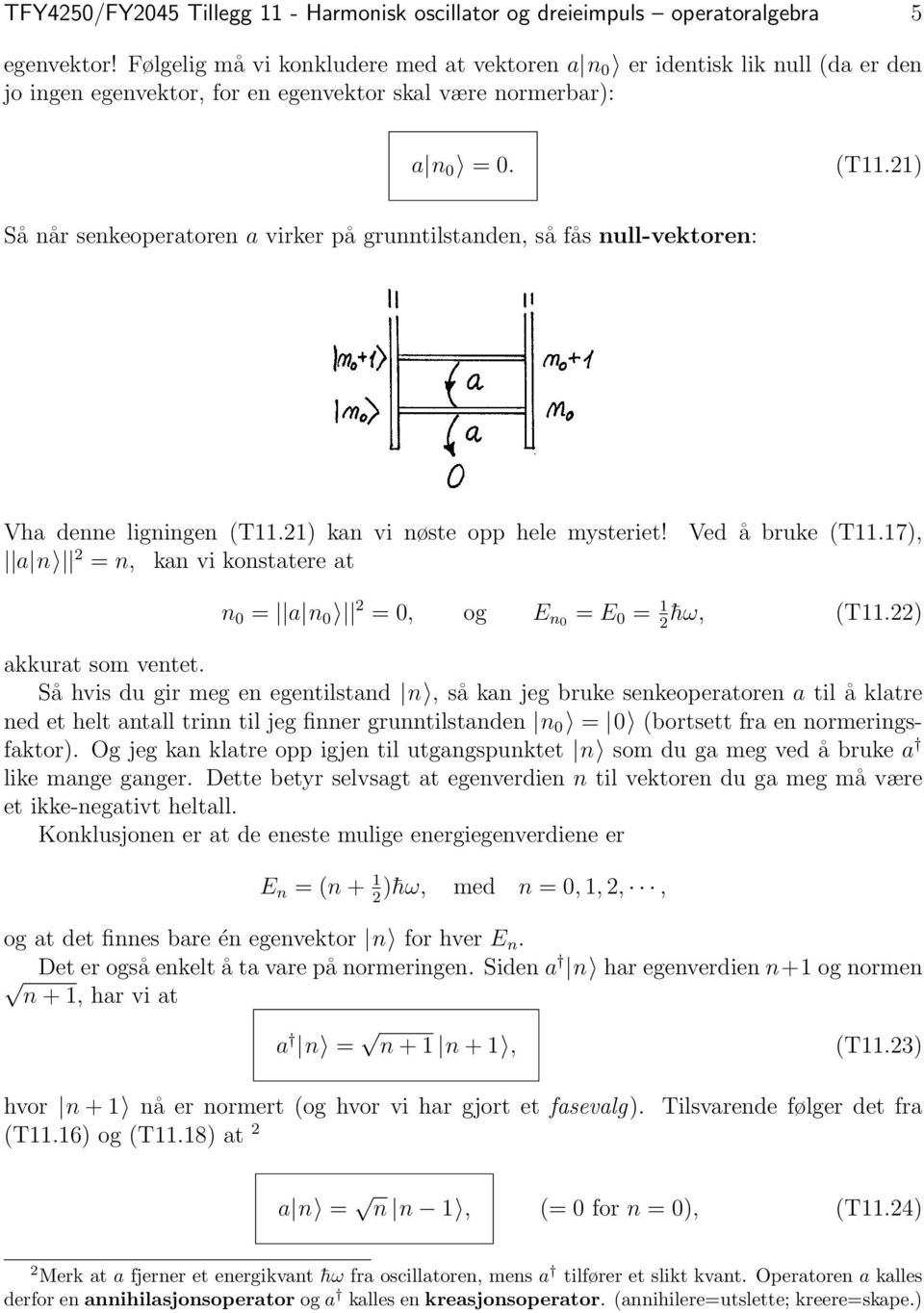 21) Så når senkeoperatoren a virker på grunntilstanden, så fås null-vektoren: Vha denne ligningen (T11.21) kan vi nøste opp hele mysteriet! a n 2 = n, kan vi konstatere at Ved å bruke (T11.