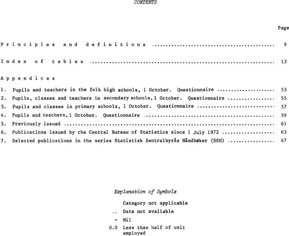 Pupils and teachers, October. Questionnaire 59 5. Previously issued. 6 6. Publications issued by the Central Bureau of Statistics since July 97, 6 7.