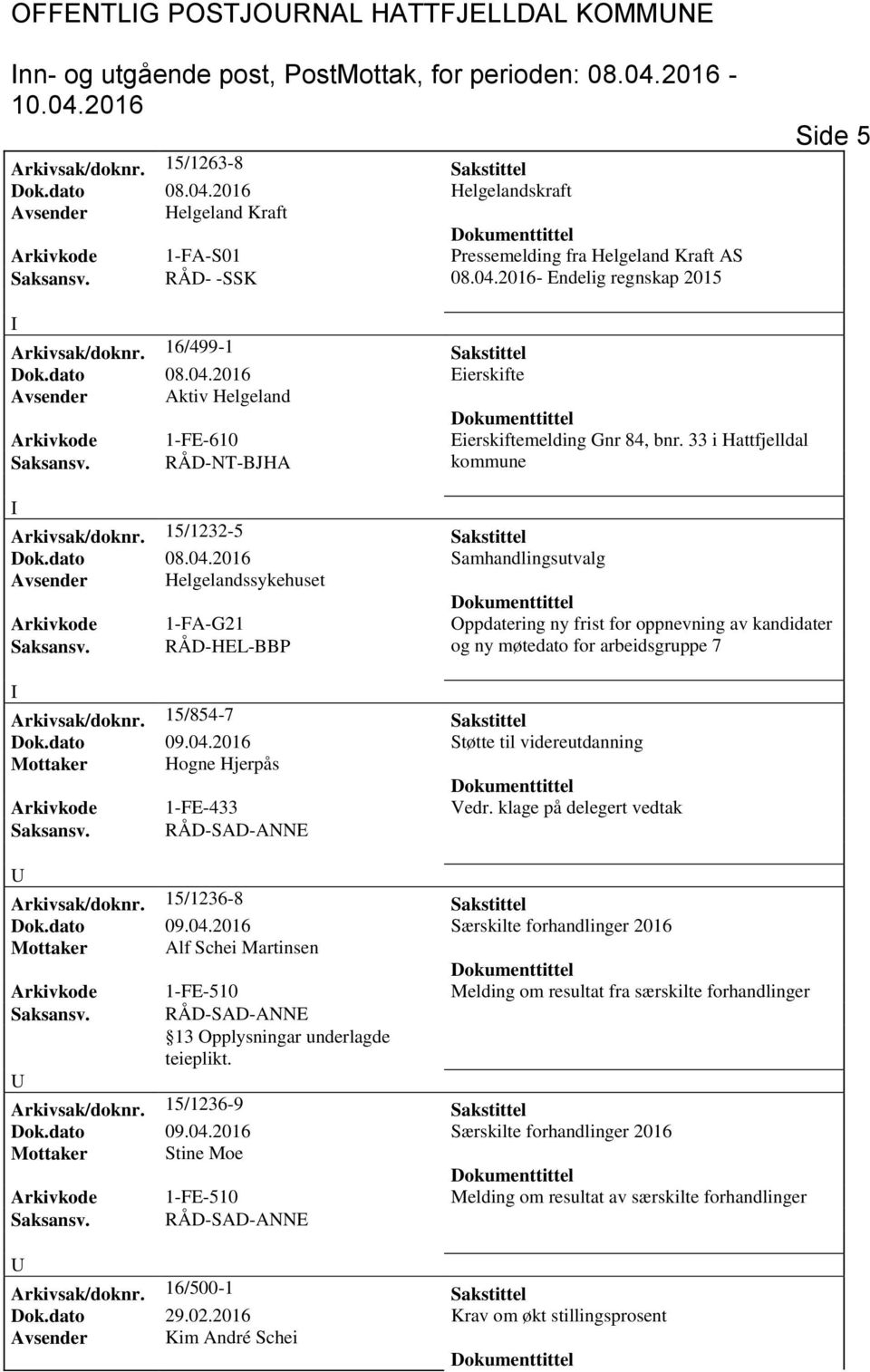 16/499-1 Sakstittel Dok.dato 08.04.2016 Eierskifte Avsender Aktiv Helgeland Arkivkode 1-FE-610 Eierskiftemelding Gnr 84, bnr. 33 i Hattfjelldal Saksansv. RÅD-NT-BJHA kommune Arkivsak/doknr.