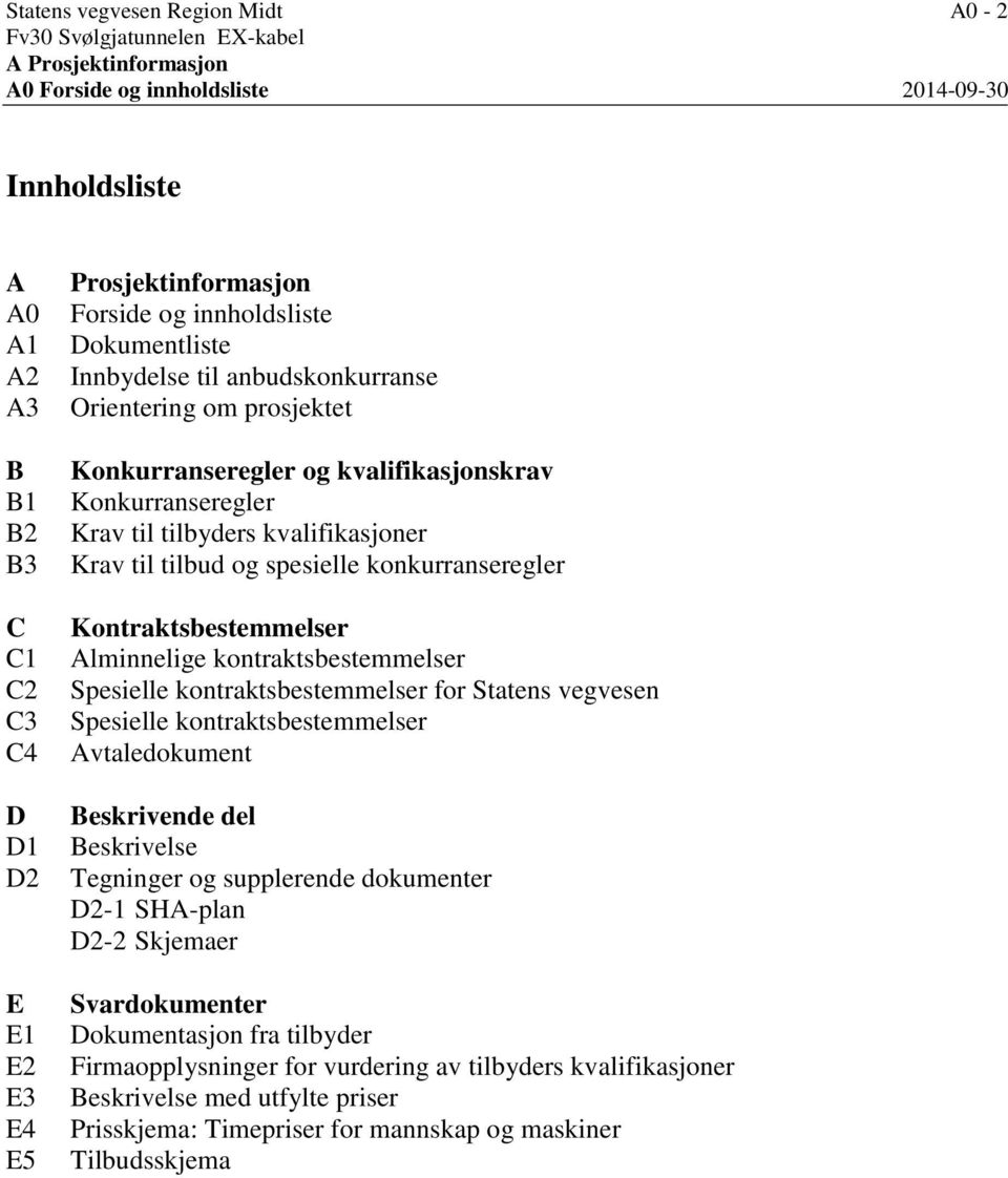 tilbud og spesielle konkurranseregler Kontraktsbestemmelser Alminnelige kontraktsbestemmelser Spesielle kontraktsbestemmelser for Statens vegvesen Spesielle kontraktsbestemmelser Avtaledokument