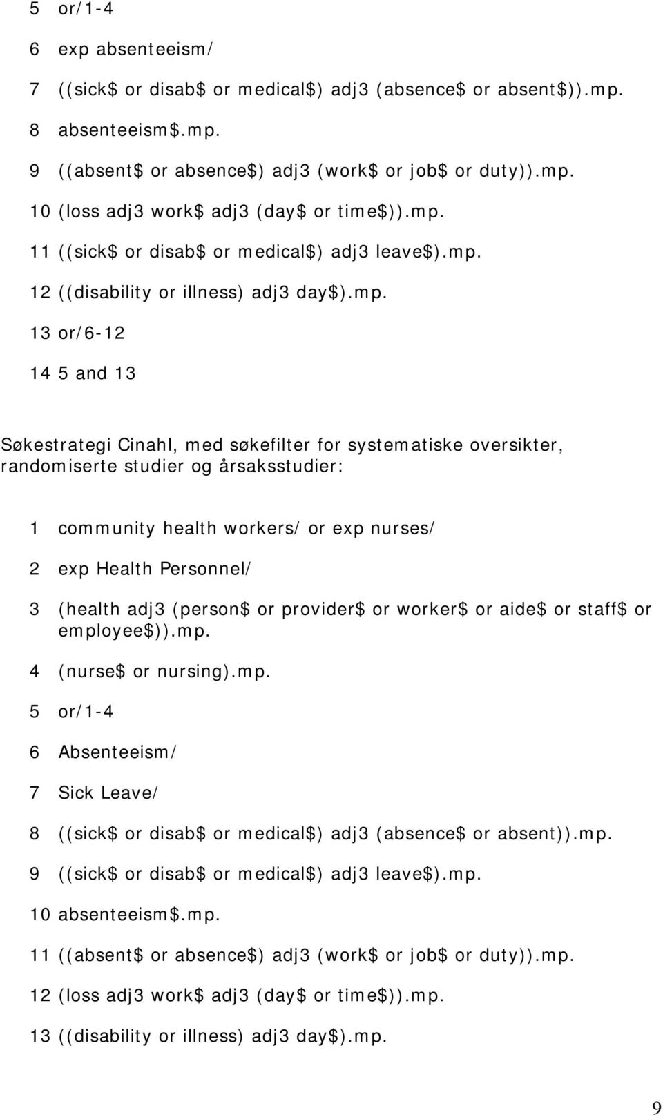 studier og årsaksstudier: 1 community health workers/ or exp nurses/ 2 exp Health Personnel/ 3 (health adj3 (person$ or provider$ or worker$ or aide$ or staff$ or employee$)).mp. 4 (nurse$ or nursing).