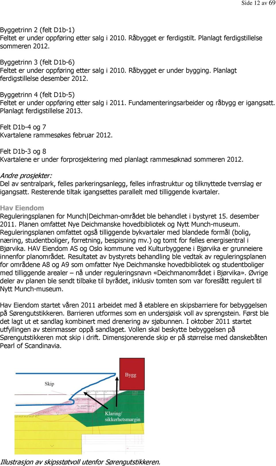 Byggetrinn 4 (felt D1b-5) Feltet er under ppføring etter salg i 2011. Fundamenteringsarbeider g råbygg er igangsatt. Planlagt ferdigstillelse 2013. Felt D1b-4 g 7 Kvartalene rammesøkes februar 2012.