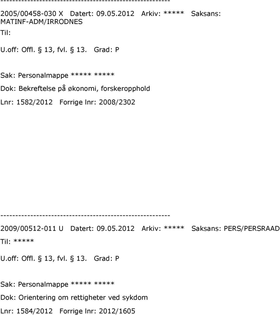 Grad: P Sak: Personalmappe ***** ***** Dok: Bekreftelse på økonomi, forskeropphold Lnr: 1582/2012 Forrige lnr: