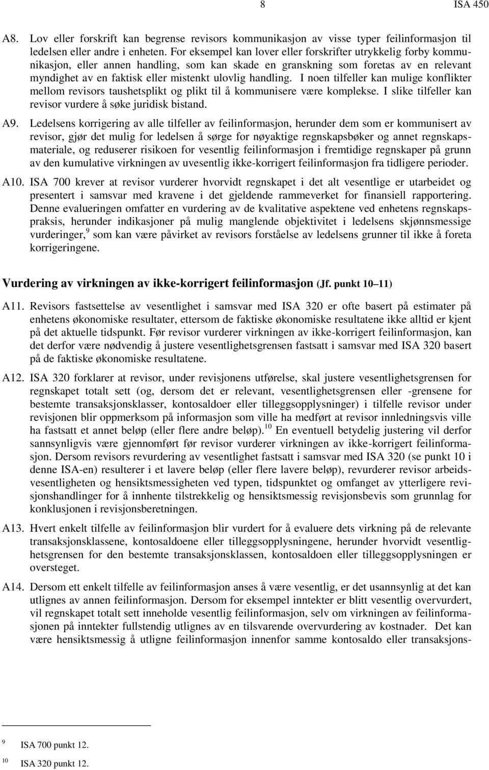 handling. I noen tilfeller kan mulige konflikter mellom revisors taushetsplikt og plikt til å kommunisere være komplekse. I slike tilfeller kan revisor vurdere å søke juridisk bistand. A9.