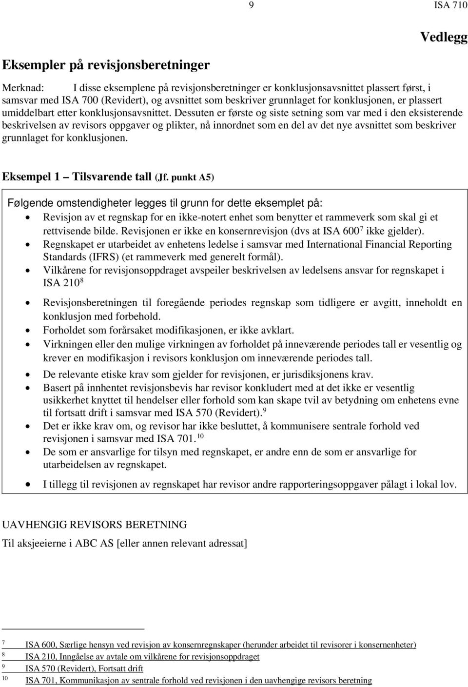 Dessuten er første og siste setning som var med i den eksisterende beskrivelsen av revisors oppgaver og plikter, nå innordnet som en del av det nye avsnittet som beskriver grunnlaget for konklusjonen.