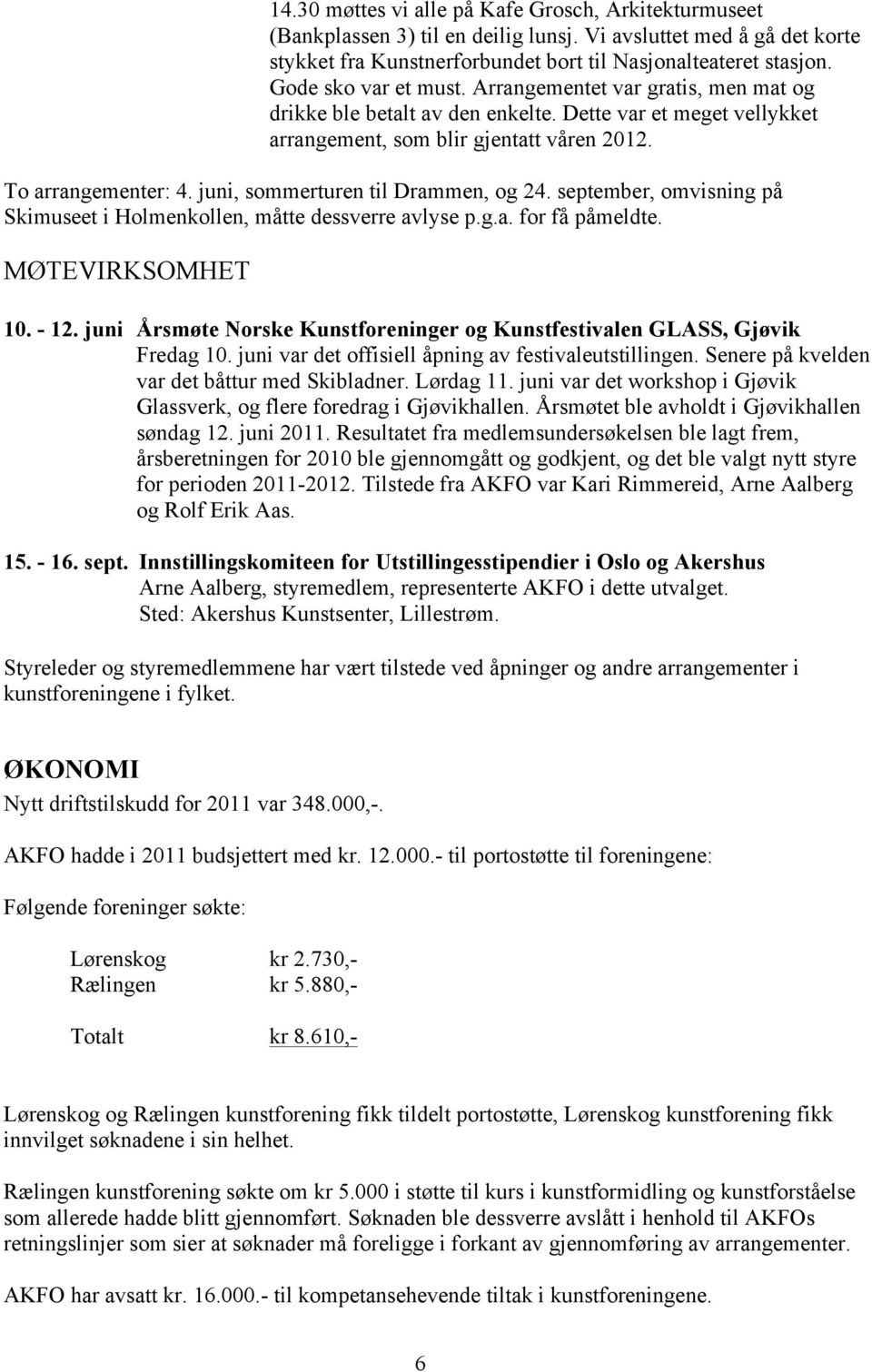 juni, sommerturen til Drammen, og 24. september, omvisning på Skimuseet i Holmenkollen, måtte dessverre avlyse p.g.a. for få påmeldte. MØTEVIRKSOMHET 10. - 12.