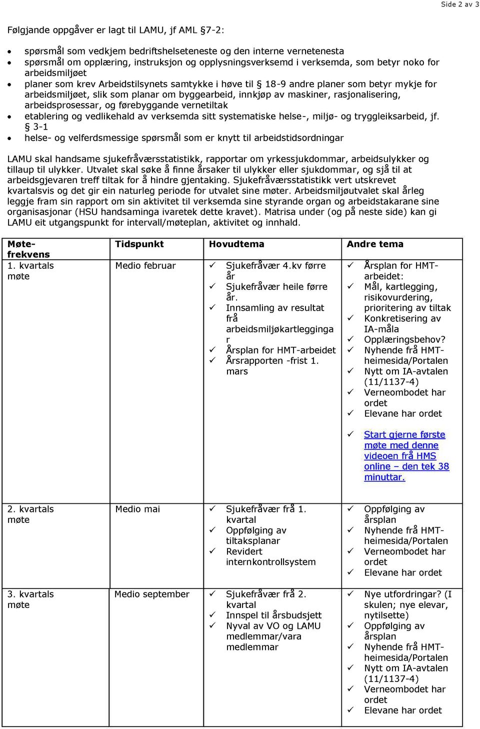 maskiner, rasjonalisering, arbeidsprosessar, og førebyggande vernetiltak etablering og vedlikehald av verksemda sitt systematiske helse -, miljø - og tryggleiksarbeid, jf.